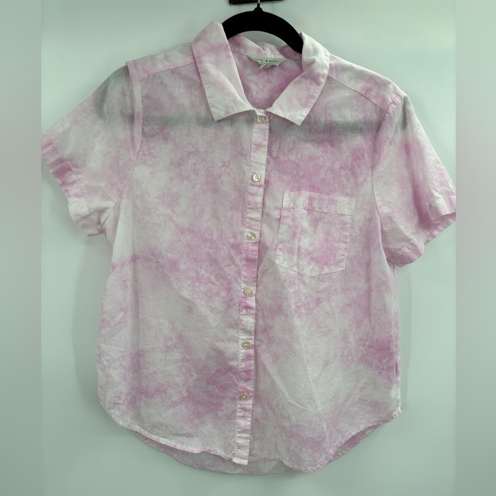 Lucky Brand Women's Tie Dye Button Up Short Sleeve Boho Shirt Pink Size Medium